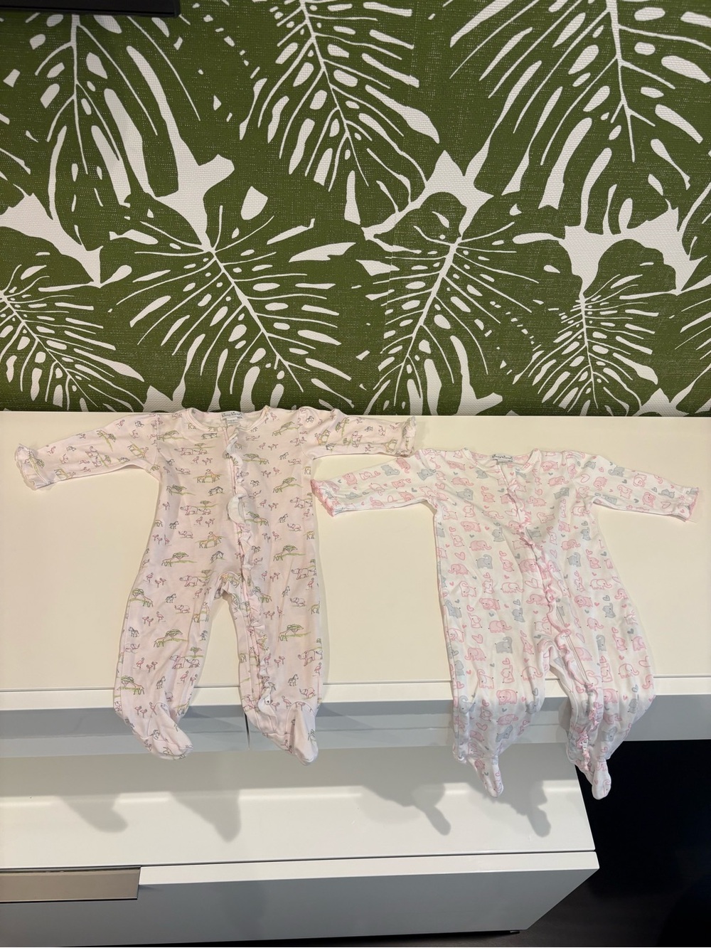 Set Of Two Kissy Kissy Pink Printed Baby Footed One-Pieces, Pair